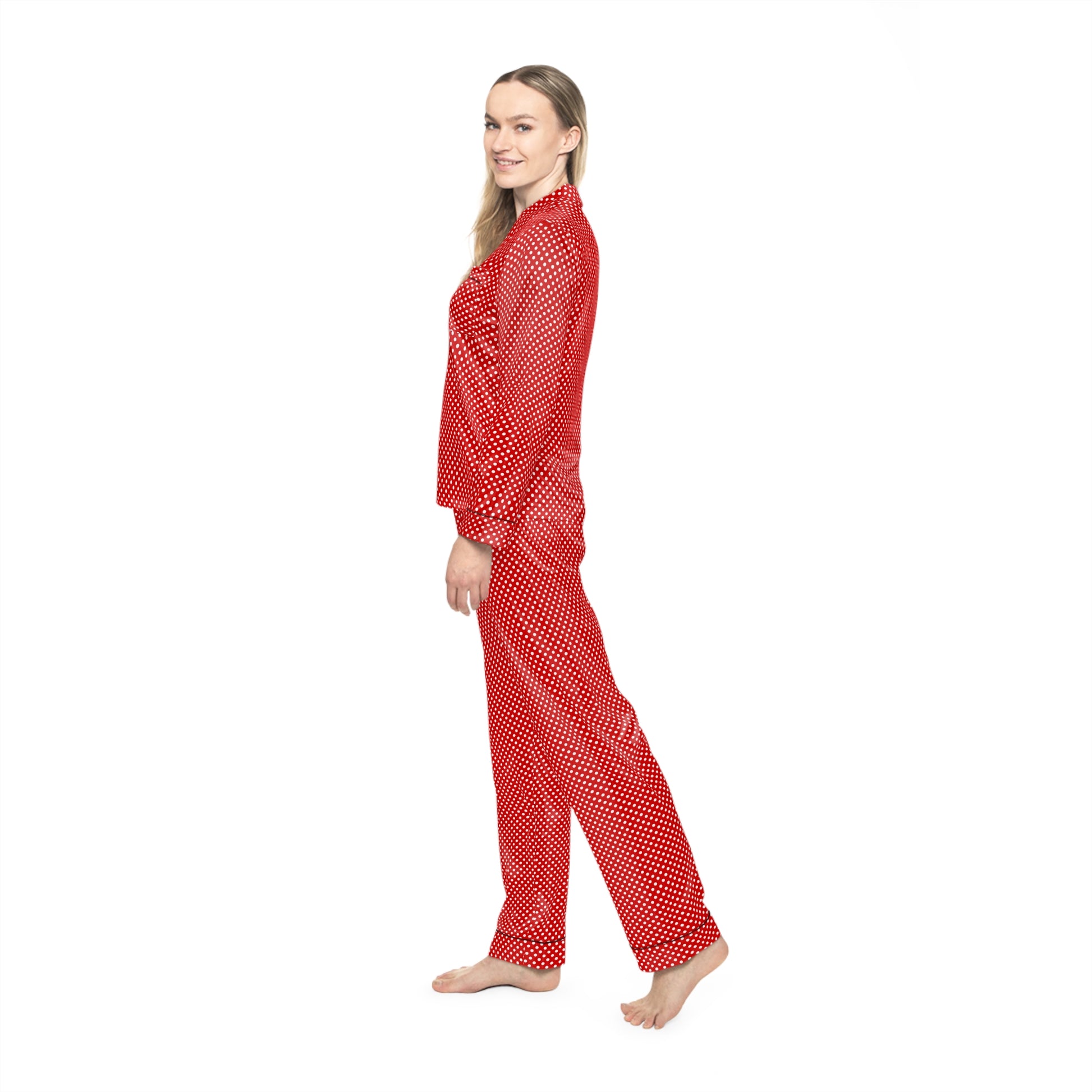 Red Polka Dots | Women's Satin Pajamas (AOP) | Printed Night Suit for Women - Done With Love Store