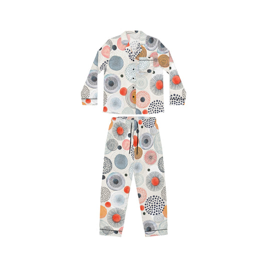 Doodle Circles | Women's Satin Pajamas (AOP) | Printed Night Suit for Women - Done With Love Store