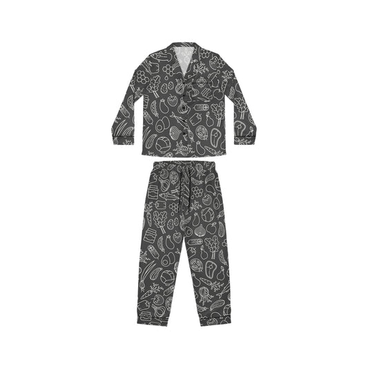 Farmers Market Black | Women's Satin Pajamas (AOP) | Printed Night Suit for Women - Done With Love Store