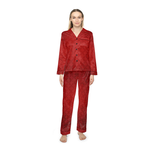 Red Diamonds | Women's Satin Pajamas (AOP) | Printed Night Suit for Women - Done With Love Store