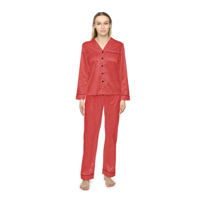 Red Polka Dots | Women's Satin Pajamas (AOP) | Printed Night Suit for Women - Done With Love Store