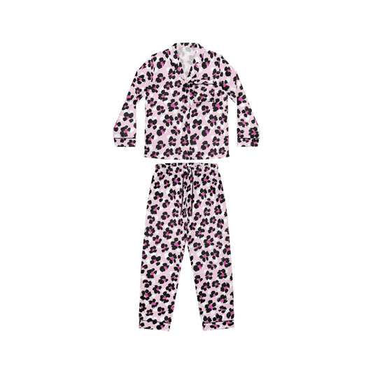 Leopard Cherry Blossom | Women's Satin Pajamas (AOP) | Printed Night Suit for Women - Done With Love Store