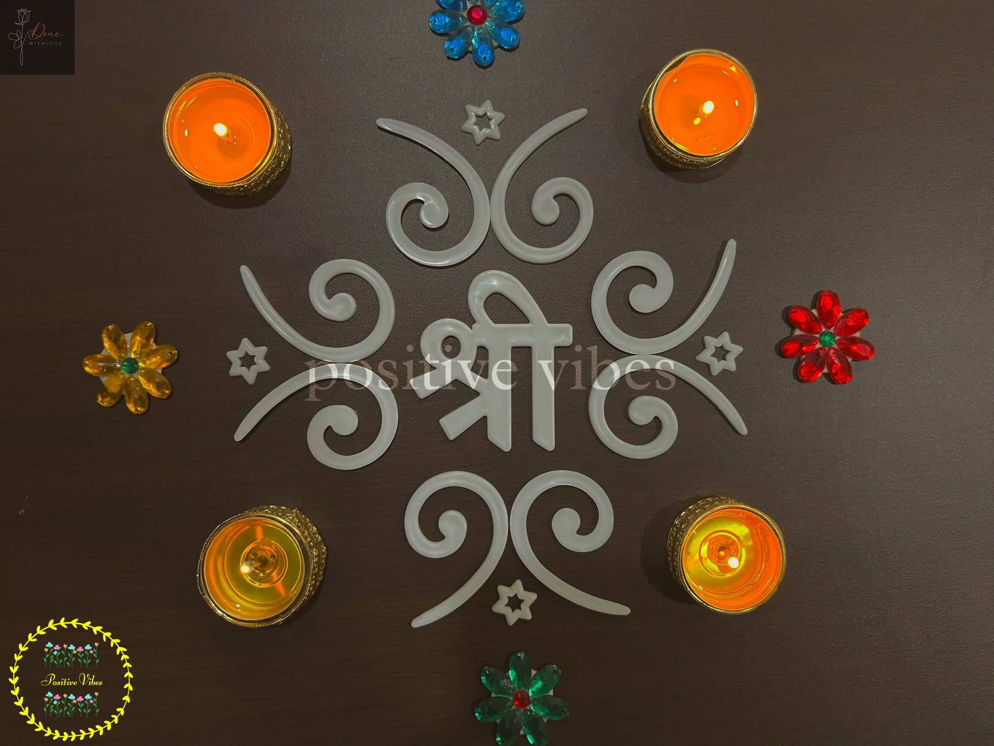 SHREE SWIRL DESIGN Reusable recyclable polymer plastic rangolis - R07 -Mat durable-Mess free- Portable- Diwali Decor Positive Vibes