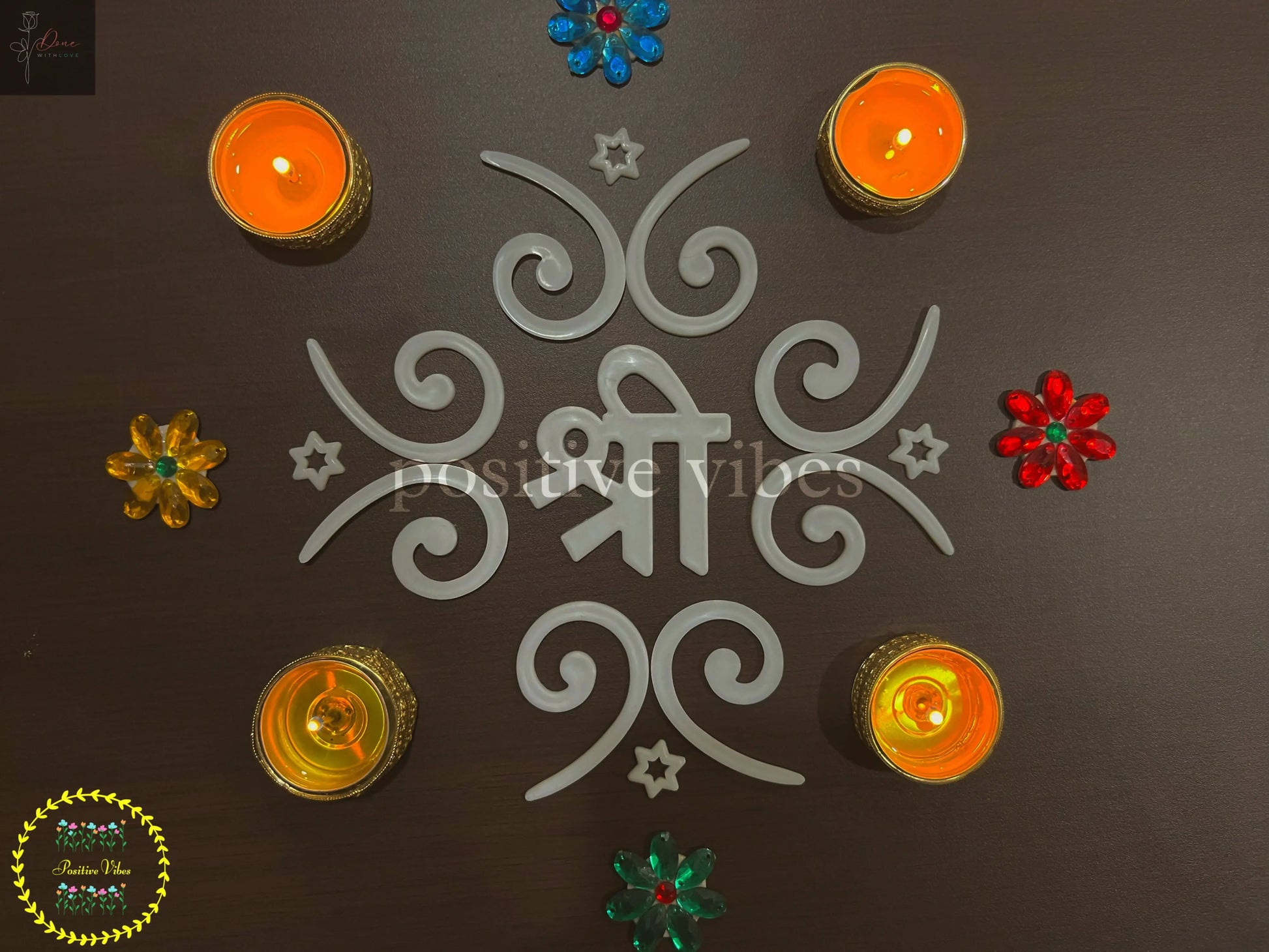 SHREE SWIRL DESIGN Reusable recyclable polymer plastic rangolis - R07 -Mat durable-Mess free- Portable- Diwali Decor Positive Vibes