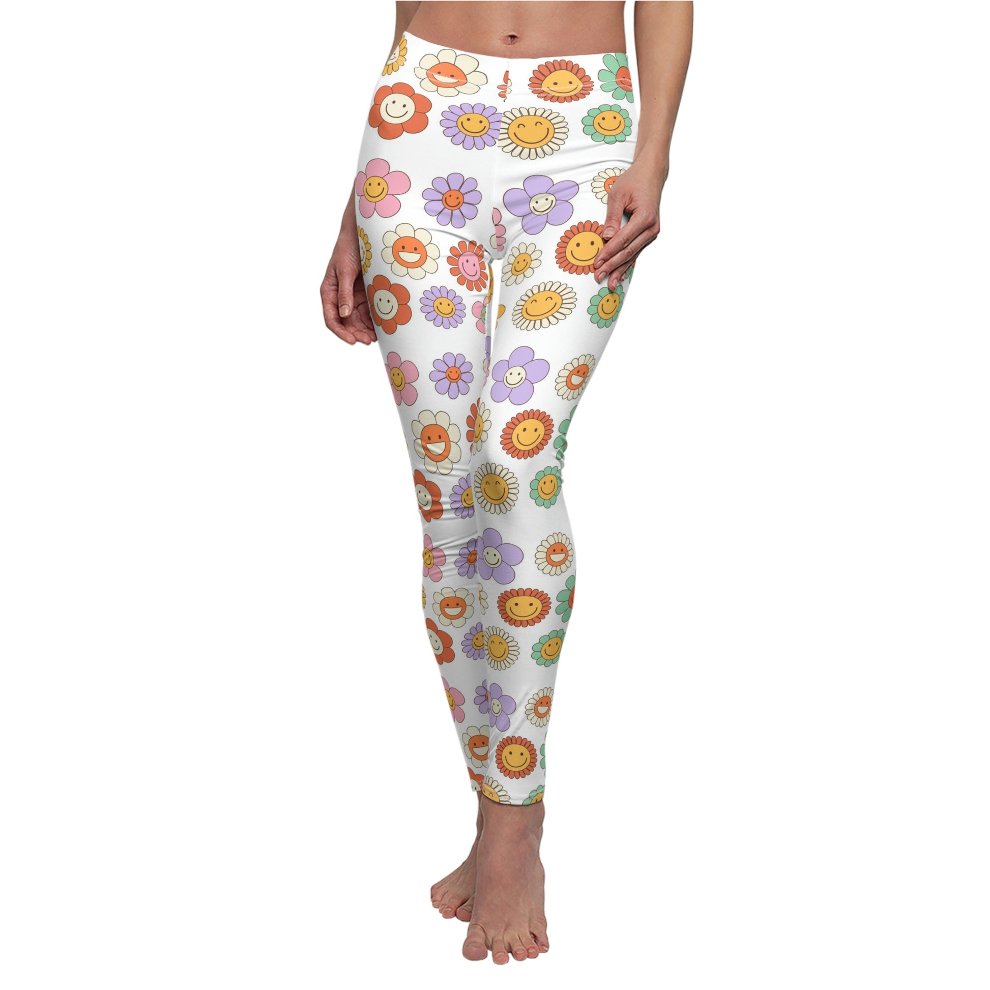 Groovy flowers | Women's Cut & Sew Casual Leggings (AOP) | Printed Leggings for Women - Done With Love Store