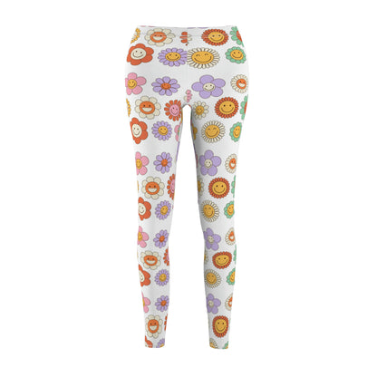 Groovy flowers | Women's Cut & Sew Casual Leggings (AOP) | Printed Leggings for Women - Done With Love Store