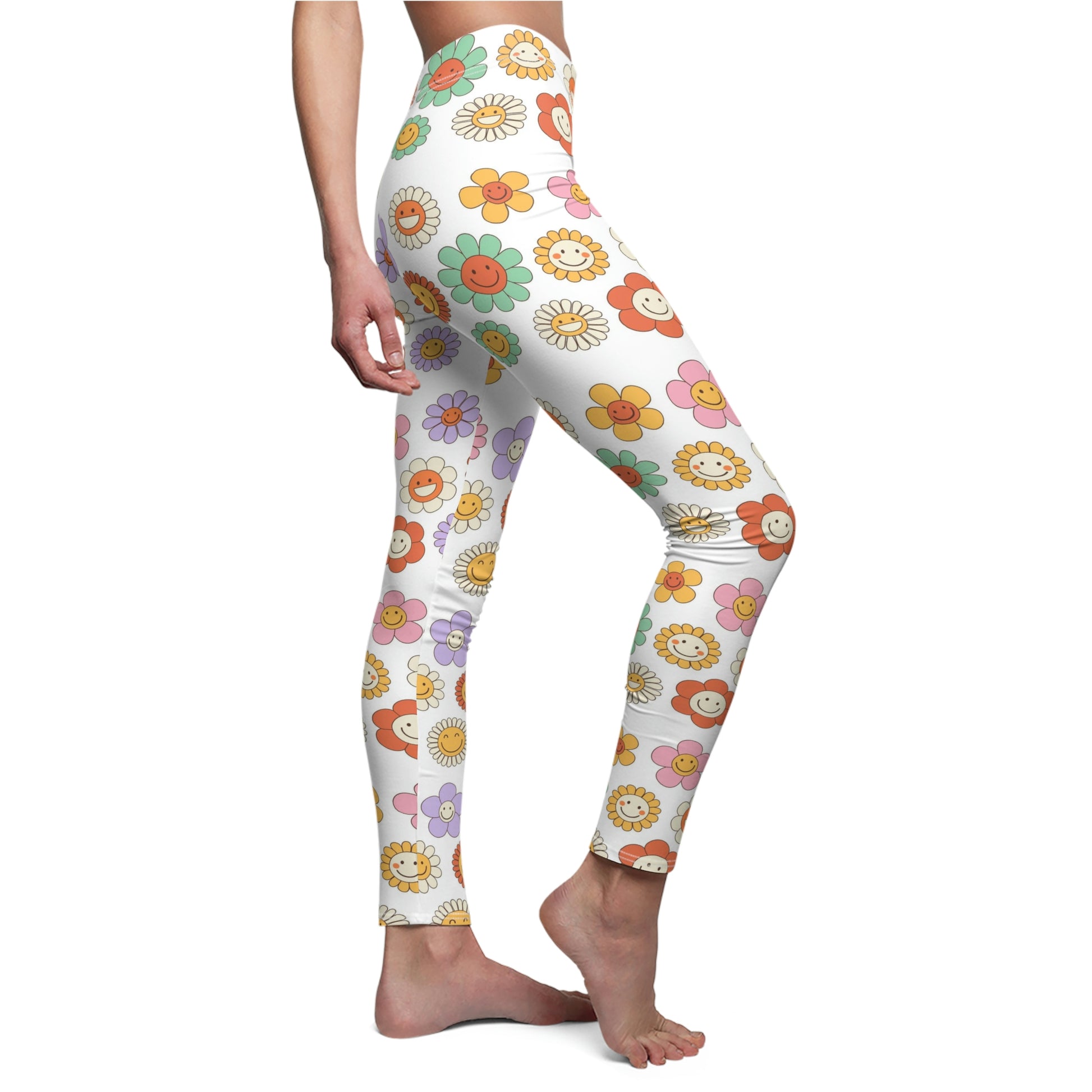 Groovy flowers | Women's Cut & Sew Casual Leggings (AOP) | Printed Leggings for Women - Done With Love Store