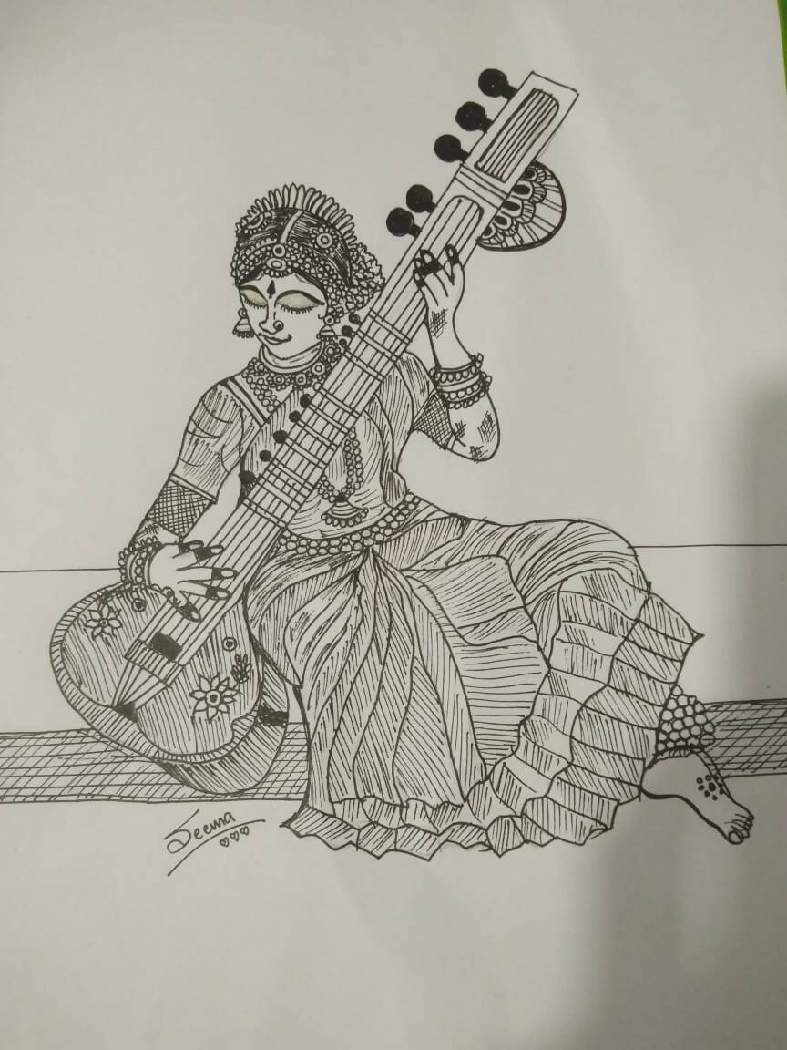 BEAUTIFUL LADY WITH SITAR -BW15 | HOUSE WARMING GIFTS| HOME DECOR| New Home Art | Housewarming Gift | Custom House Art | House Wall Art | Home Sweet Home | Gifts with Purpose BY DONE WITH LOVE - Done With Love Store